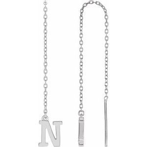 14K White Gold Single Initial N Chain Earring