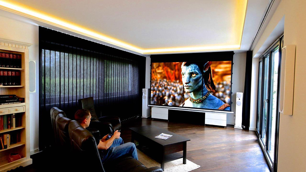 Fernseher-Leinwand Duolösung im Wohnzimmer