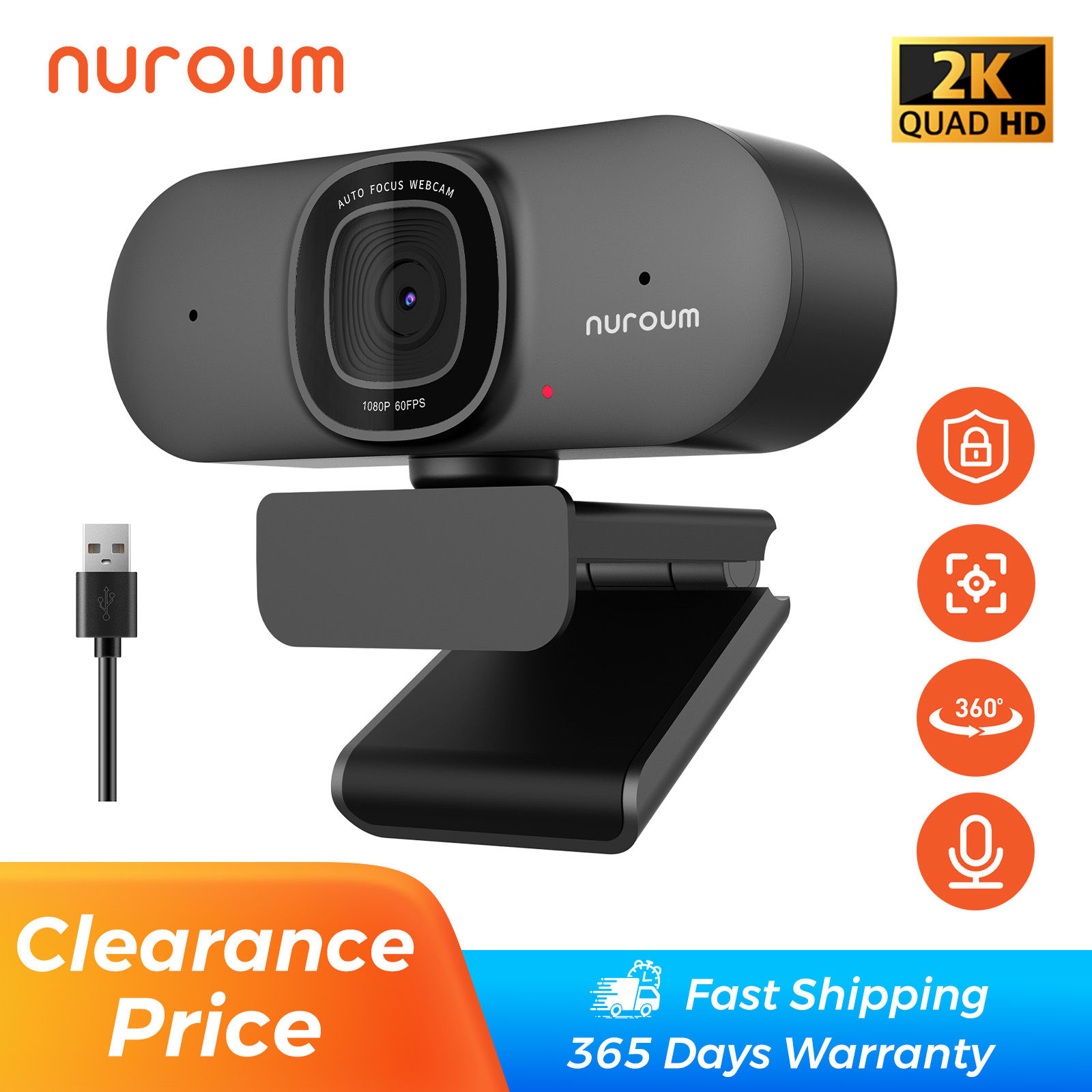 Nuroum V15AF 2K Autofocus Webcam
