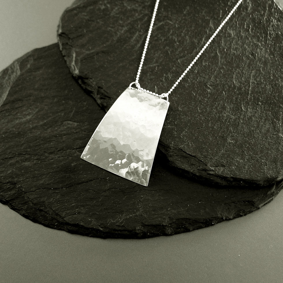 Thumbnail: Sterling Silver Geometric Triangle/Square Shape Necklace. Hammered Finish