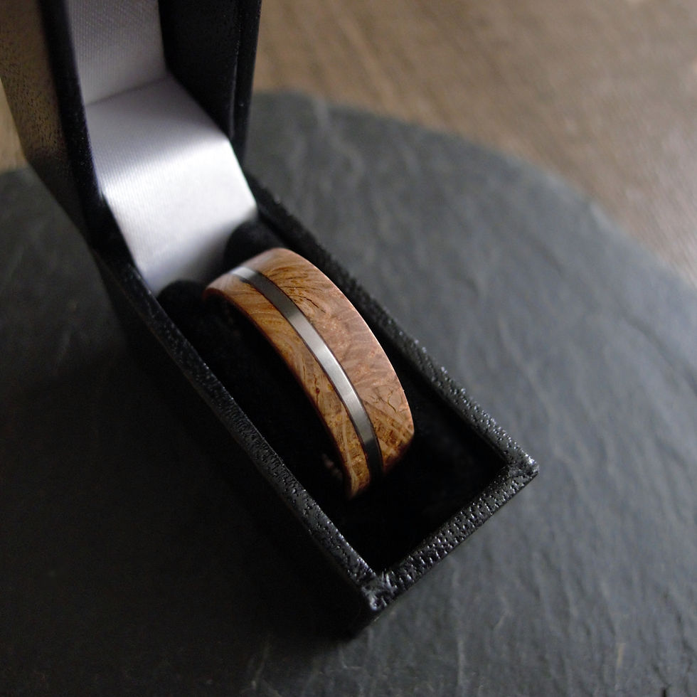 Thumbnail: Oak Burr Wood & Titanium Ring