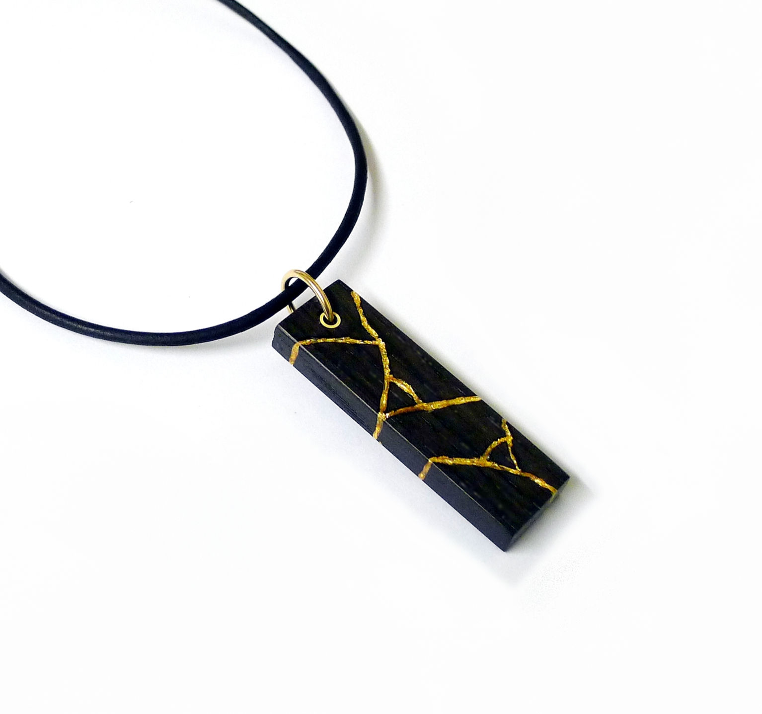 Kintsugi Necklace. 3200BC Bog Oak, Inlaid With 24ct Gold Leaf