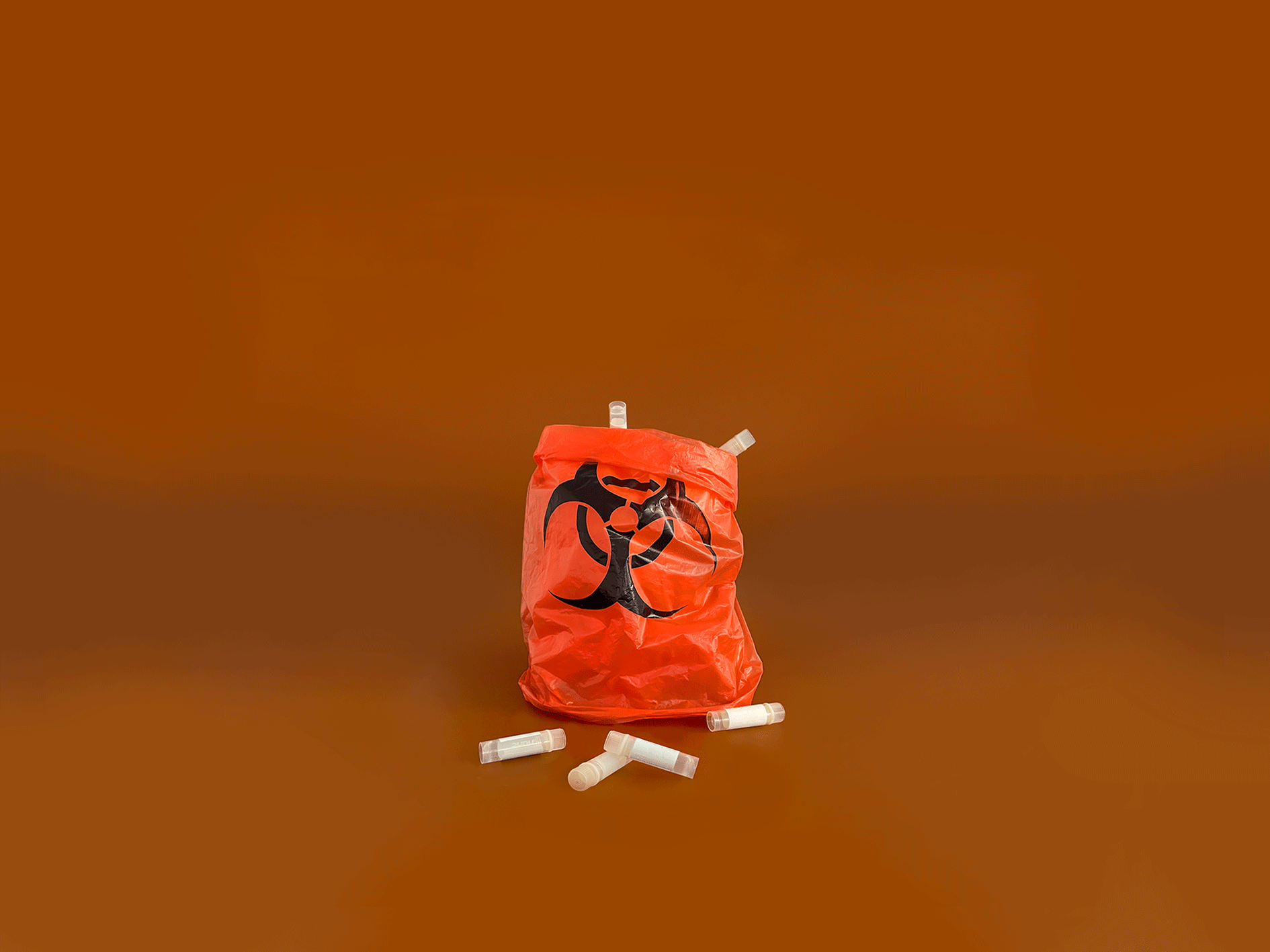 Cell vials in a biohazard bag