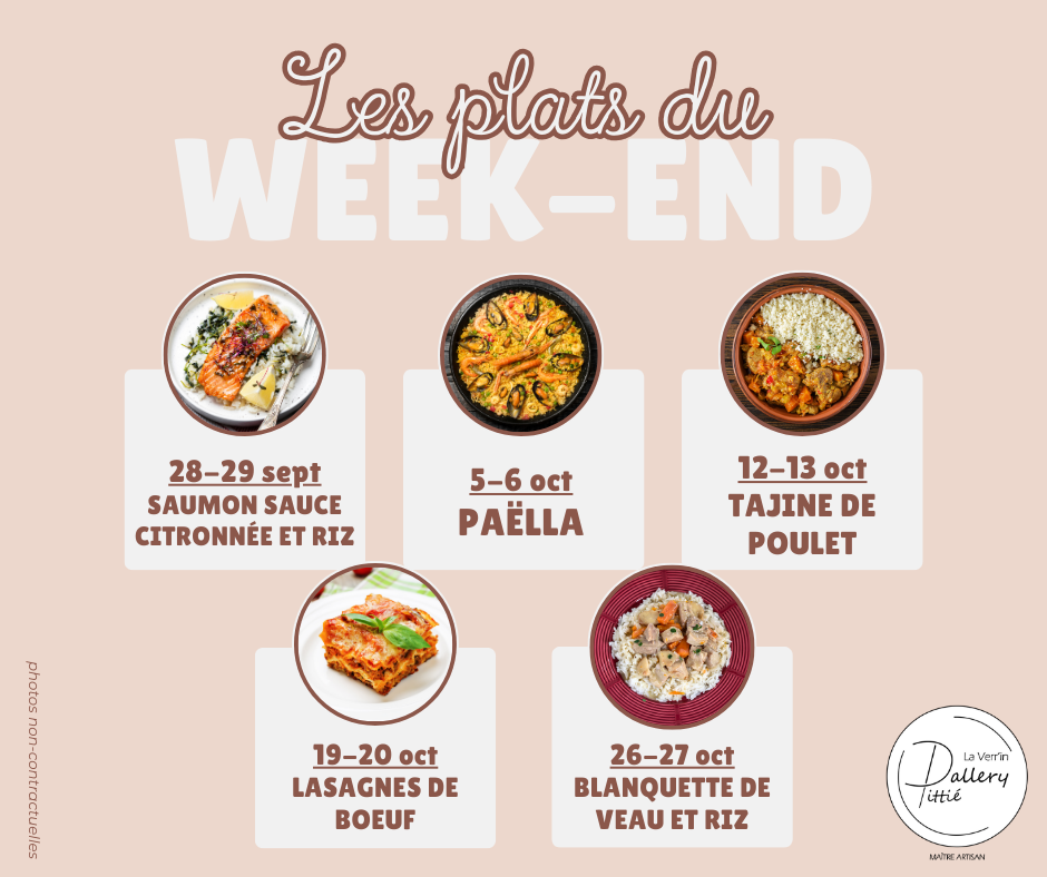 Découvrez les plats des week-ends du mois d'Octobre !