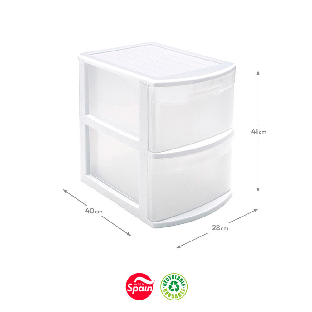 Bloco 2 Gavetas Plástico Tamesis 28x40x41cm Branco