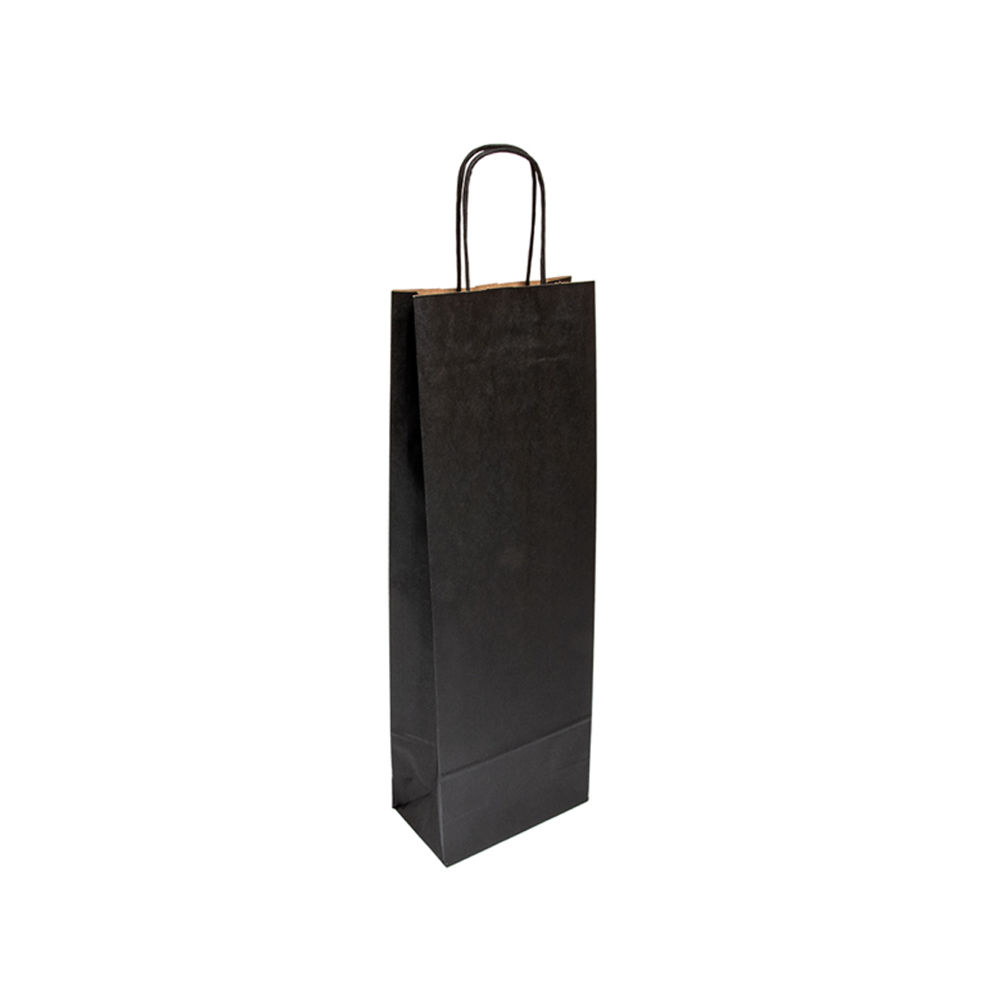 Saco 14x08x40cm 1 Garrafa Papel 100g c/Asas Preto 1un (Pack 250un)