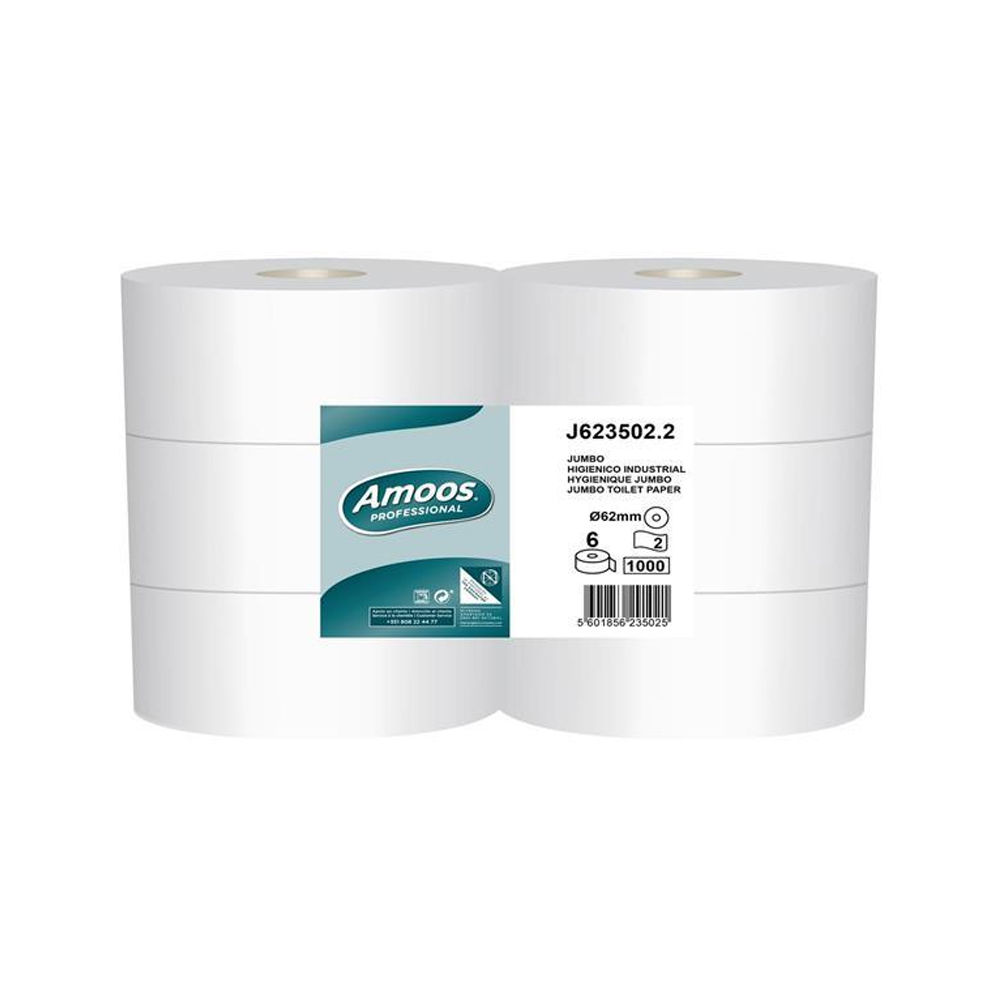 Papel Higiénico (Jumbo) 350mts 2Fls 30g Amoos 6un