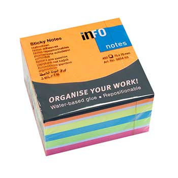 Bloco Notas Aderentes 075x075mm 6 Cores Cubo 450 Folhas (Pack 3un)