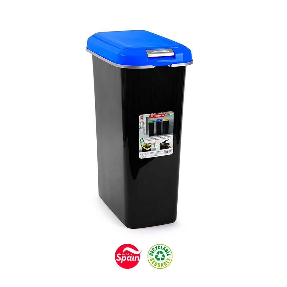 Contentor 25L Plástico Preto Tampa Azul