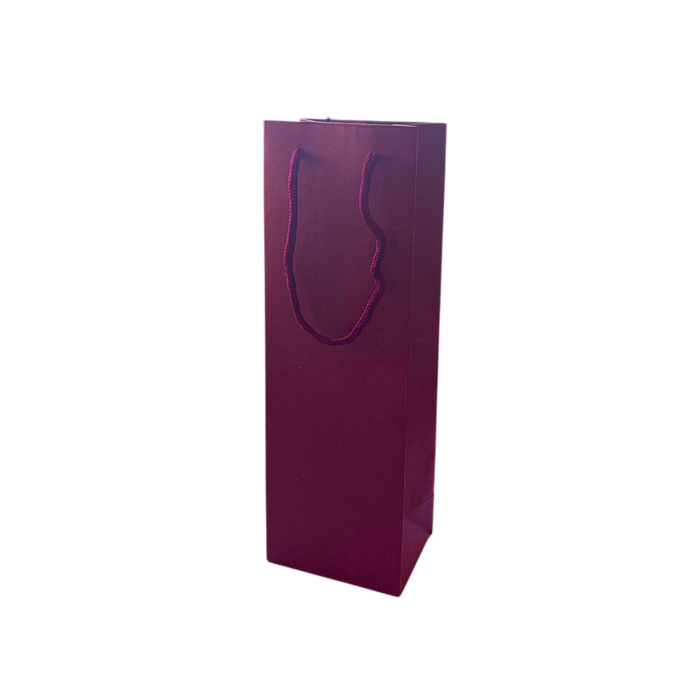 Saco 12x09x36cm 1 Garrafa Papel 210g c/Asas Cordão Bordeaux (Pack 5un)