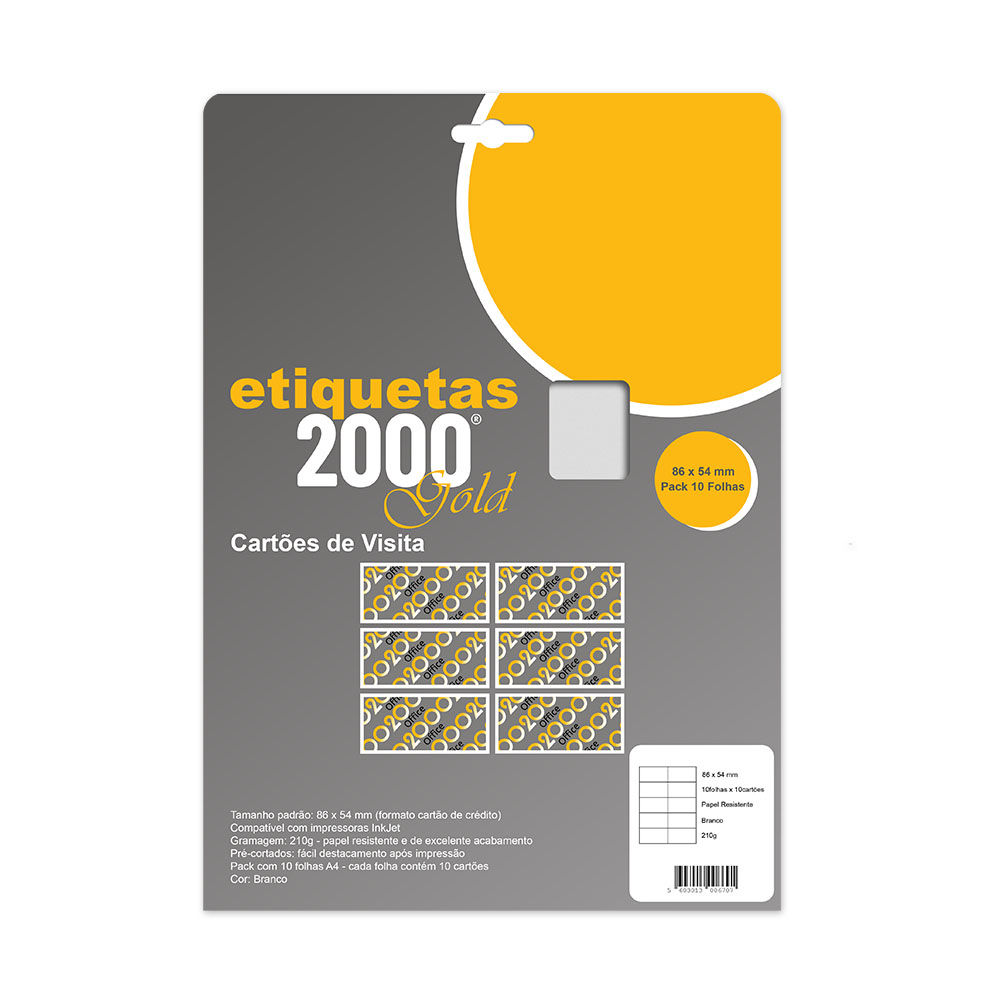 Cartões Visita 86x54mm 210g InkJet 10Fls Branco 100un