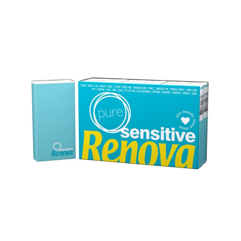 Lenços Papel de Bolso Renova Sensitive 6 Pacotes c/9 Lenços (Pack 2un)