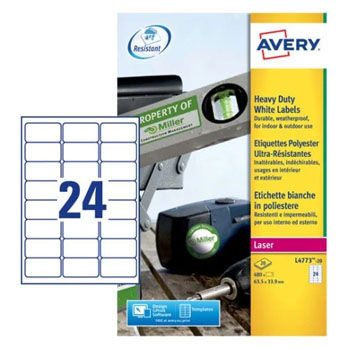 Etiquetas Resistentes 063,5x033,9mm Avery 20 Folhas 480un
