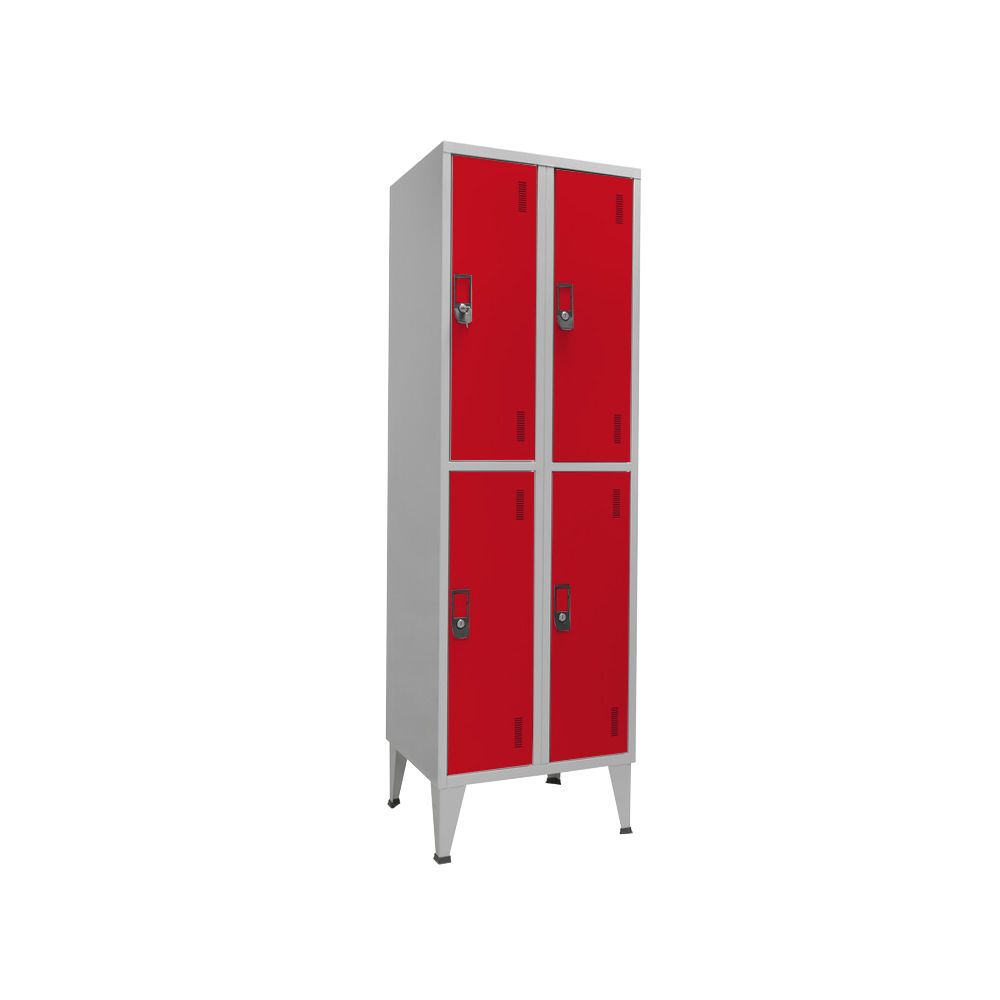 Cacifos Metálicos Duplo 4 Cacifos 600x500x1900mm Vermelho