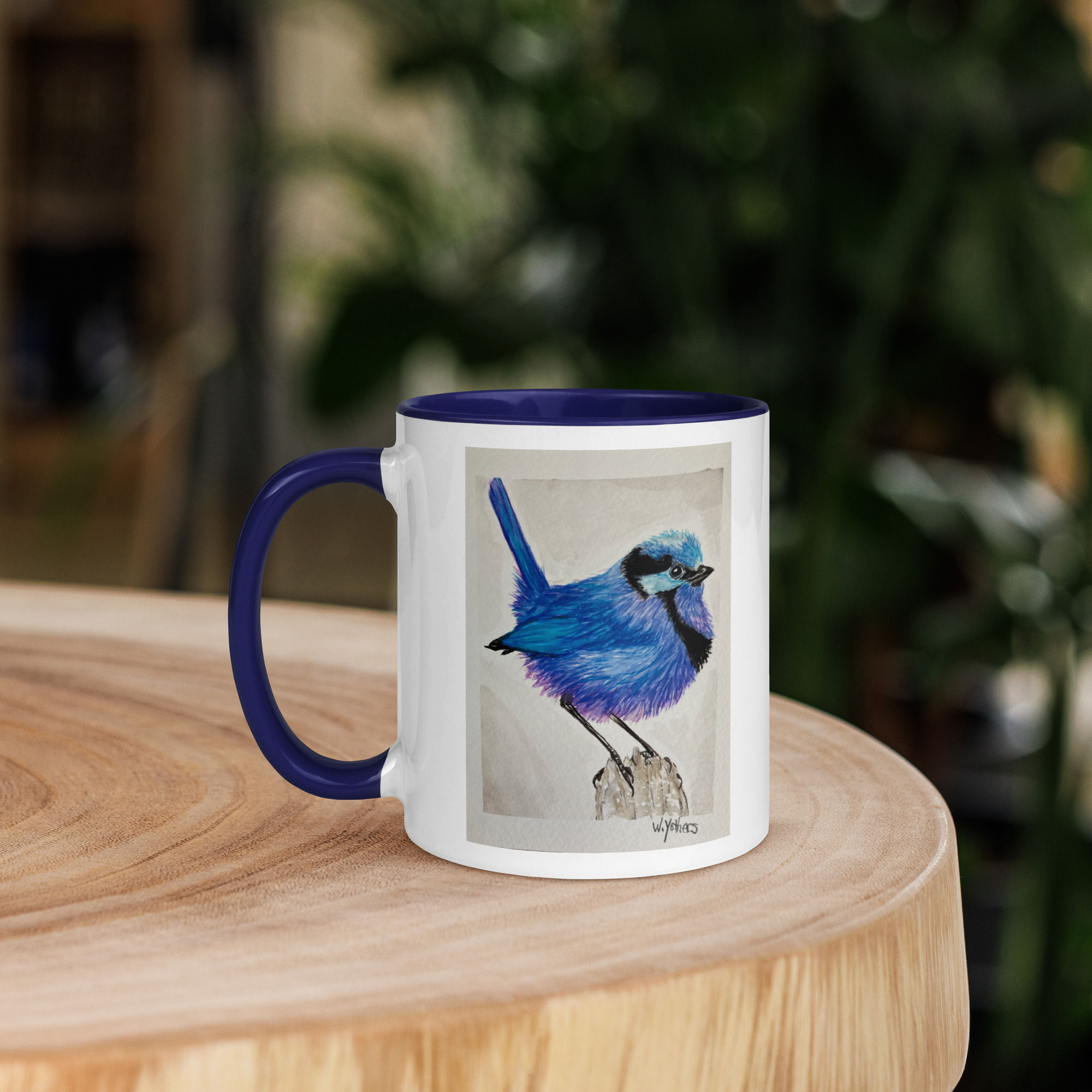 Mug with Color Inside with Splendid Fairywren Watercolor Print
