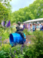 High angle view of bronze sculpture installed in urban plaza