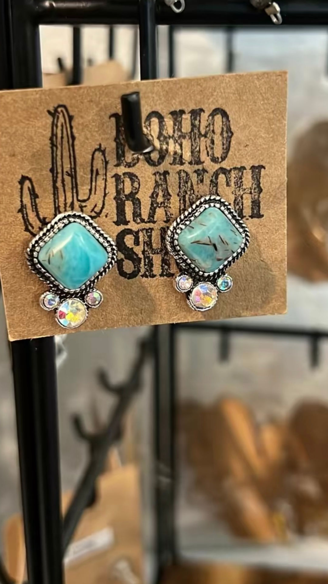 Western Diamond Shape Stone Stud Earrings