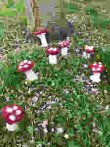 Fly agaric mushrooms made by people attending Ruschcliffe day centre