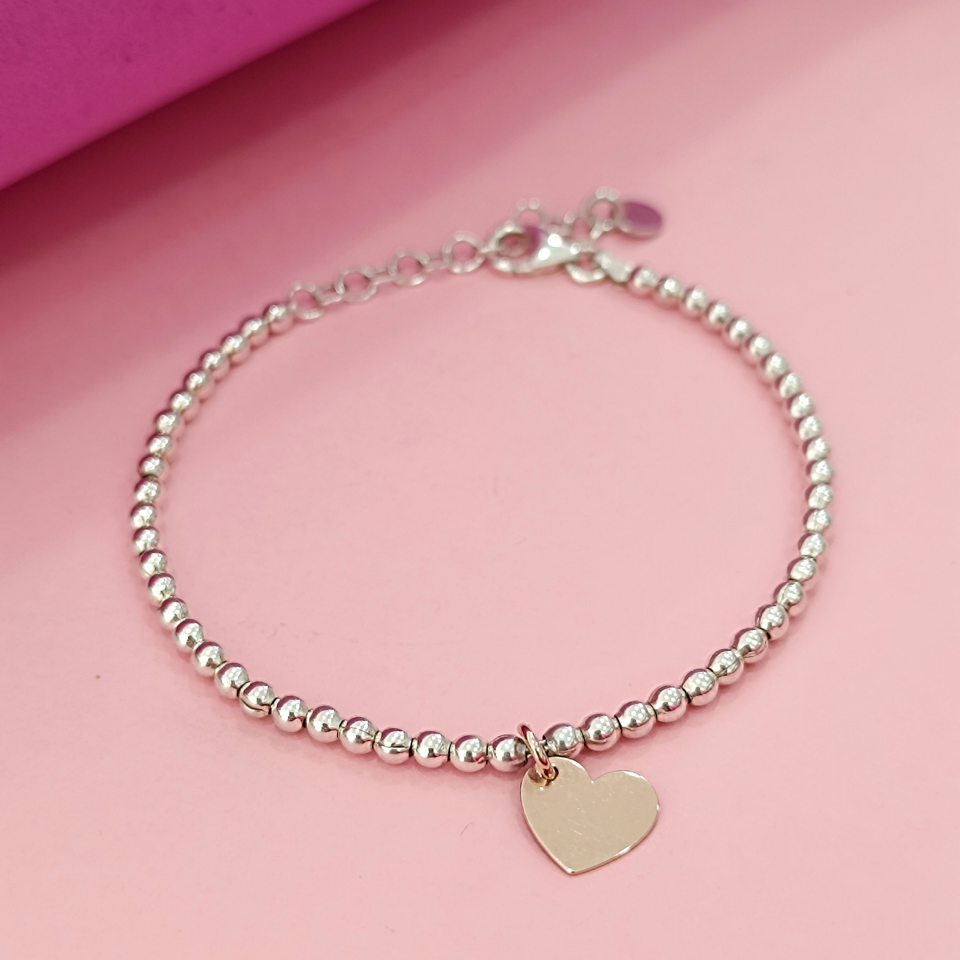 Bracciale Sfere 3 mm con ciondolo cuore
