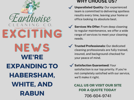 Earthwise Cleaning Company Expands Its Eco-Friendly Services to White, Habersham, and Rabun Counties