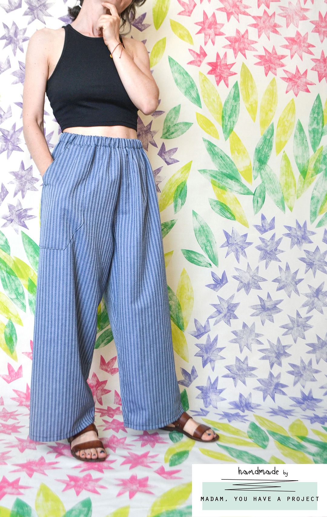 Bigooh Pants in cotone blu a righe