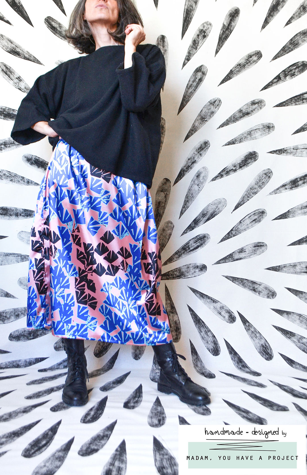 Gonna Stampa japan bluette e rosa