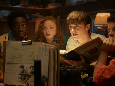 STRANGER THINGS: SEASON 5. (L to R) Finn Wolfhard as Mike Wheeler, Caleb McLaughlin as Lucas Sinclair, Sadie Sink as Max Mayfield, Noah Schnapp as Will Byers, and Gaten Matarazzo as Dustin Henderson in Stranger Things: Season 5. Cr. Courtesy of Netflix/Netflix © 2025