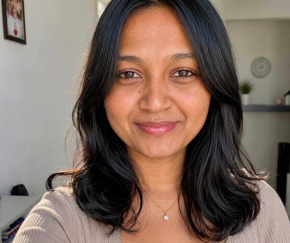 Smiling woman with dark hair
