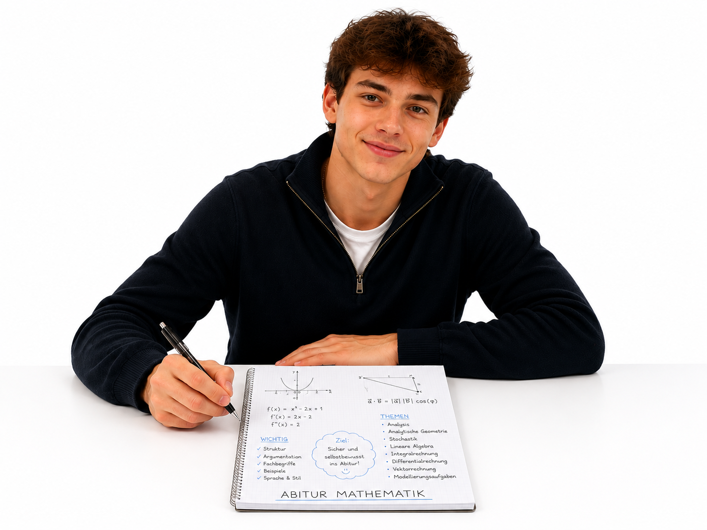 Eine junge Frau schreibt mit einem roten Marker auf ein Whiteboard. Sie trägt einen dunklen Pullover und hat ihre Haare zu einem Pferdeschwanz gebunden.