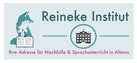 „Das Logo des Reineke Instituts zeigt einen stilisierten Fuchs, der neben einem aufgeschlagenen Buch sitzt. In der Mitte steht der Name ‚Reineke Institut‘, darunter der Slogan ‚Ihre Adresse für Nachhilfe & Sprachunterricht in Altona‘. In der Mitte des Logos befindet sich ein Symbol, das ein Schulgebäude darstellt.“