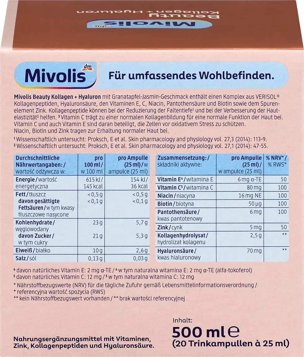 縮圖：🇩🇪 Mivolis 膠原蛋白＋玻尿酸美容飲安瓶 (20支｜500 ml)