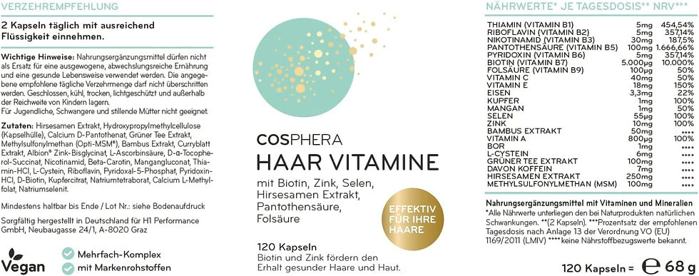 縮圖：🇩🇪 Cosphera 高劑量頭髮維生素膠囊 (120粒)