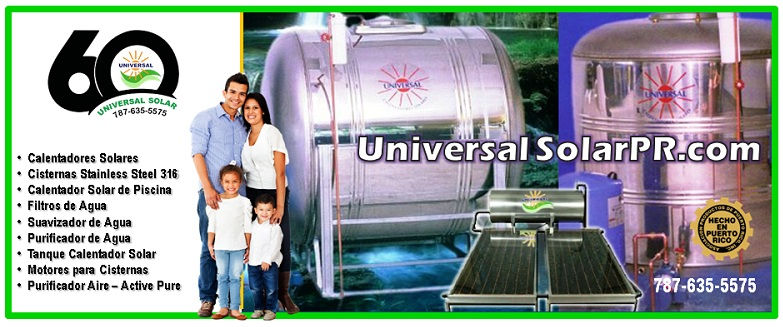 Familia feliz frente a cisternas y calentadores solares.