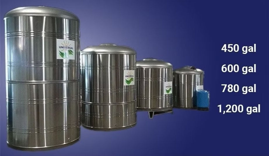 Tanques de agua de acero inoxidable 316 con capacidades 1200, 780, 600 y 450 galones