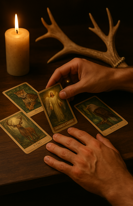 Cartas sobre una mesa y velas, ambiente de calma