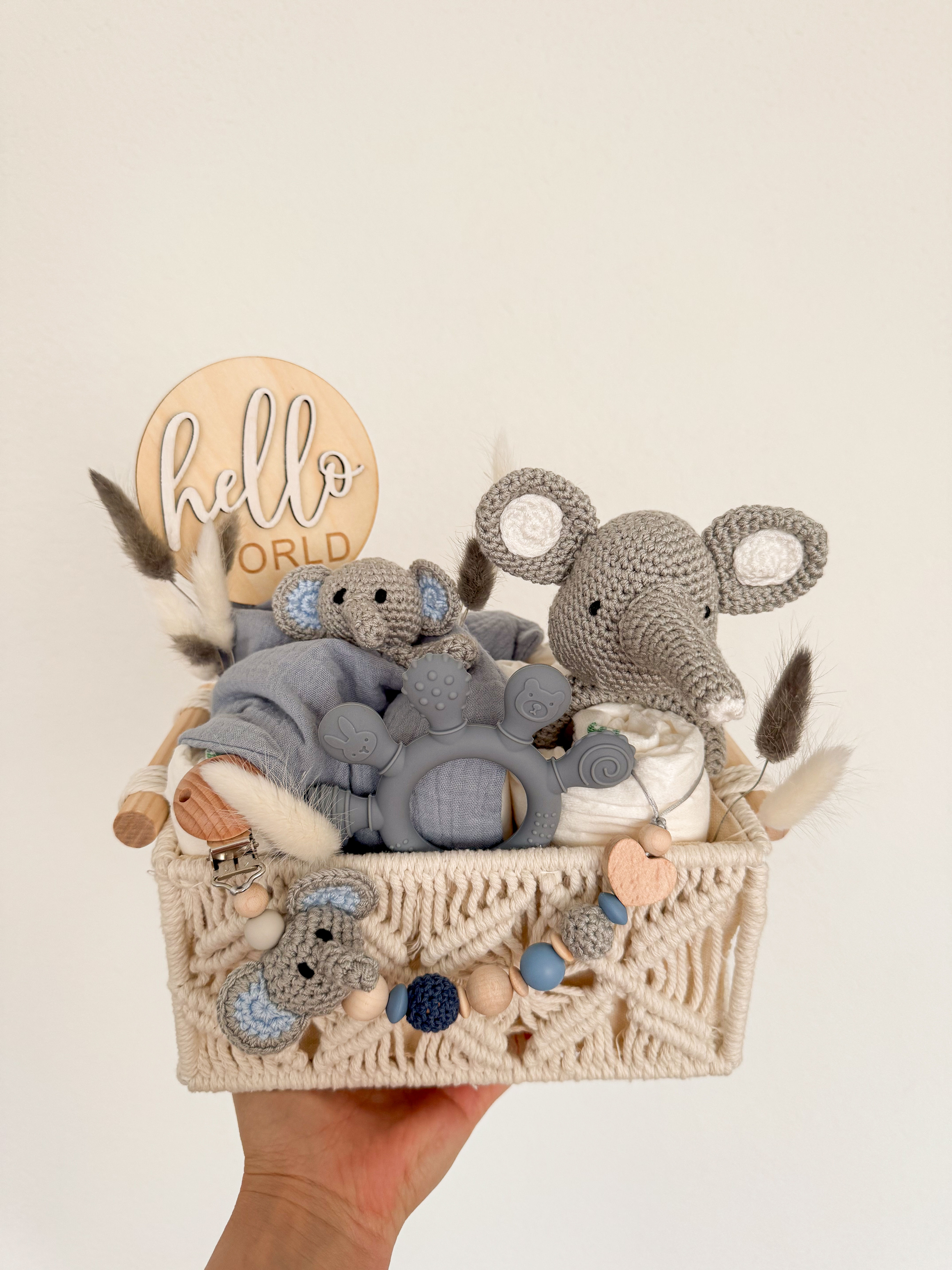 Versandfertig Makramee Boho Korb S Dumbo blau