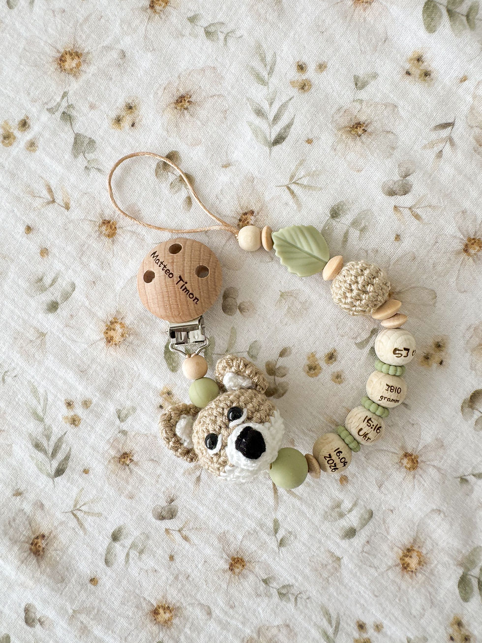 Miniature : Nuggikette Reineken beige-sagegreen mit NewBorn-Gravur