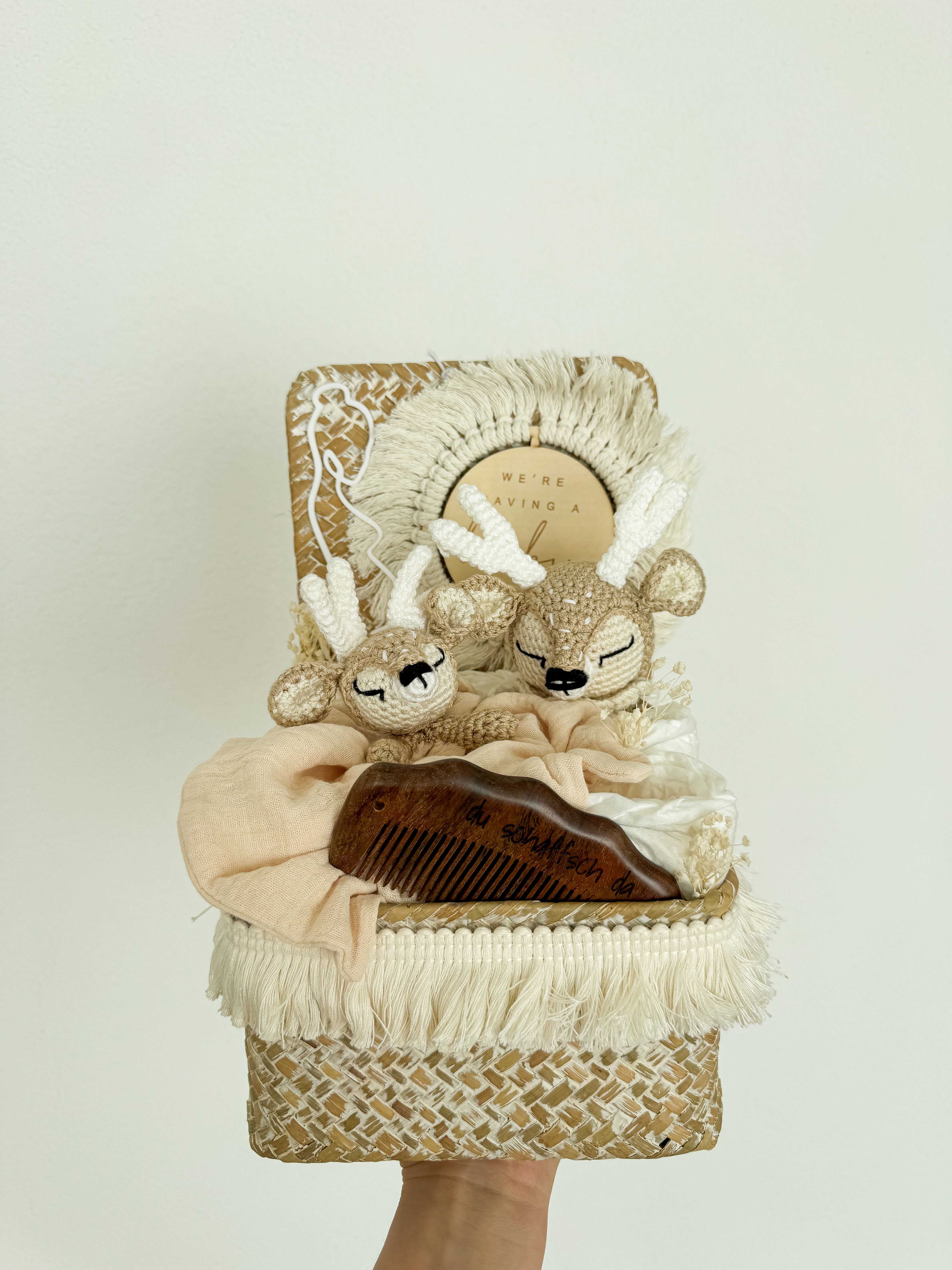 Versandfertig Rattan Korb mit Deckel beige S Bambi beige-creme SCHWANGER