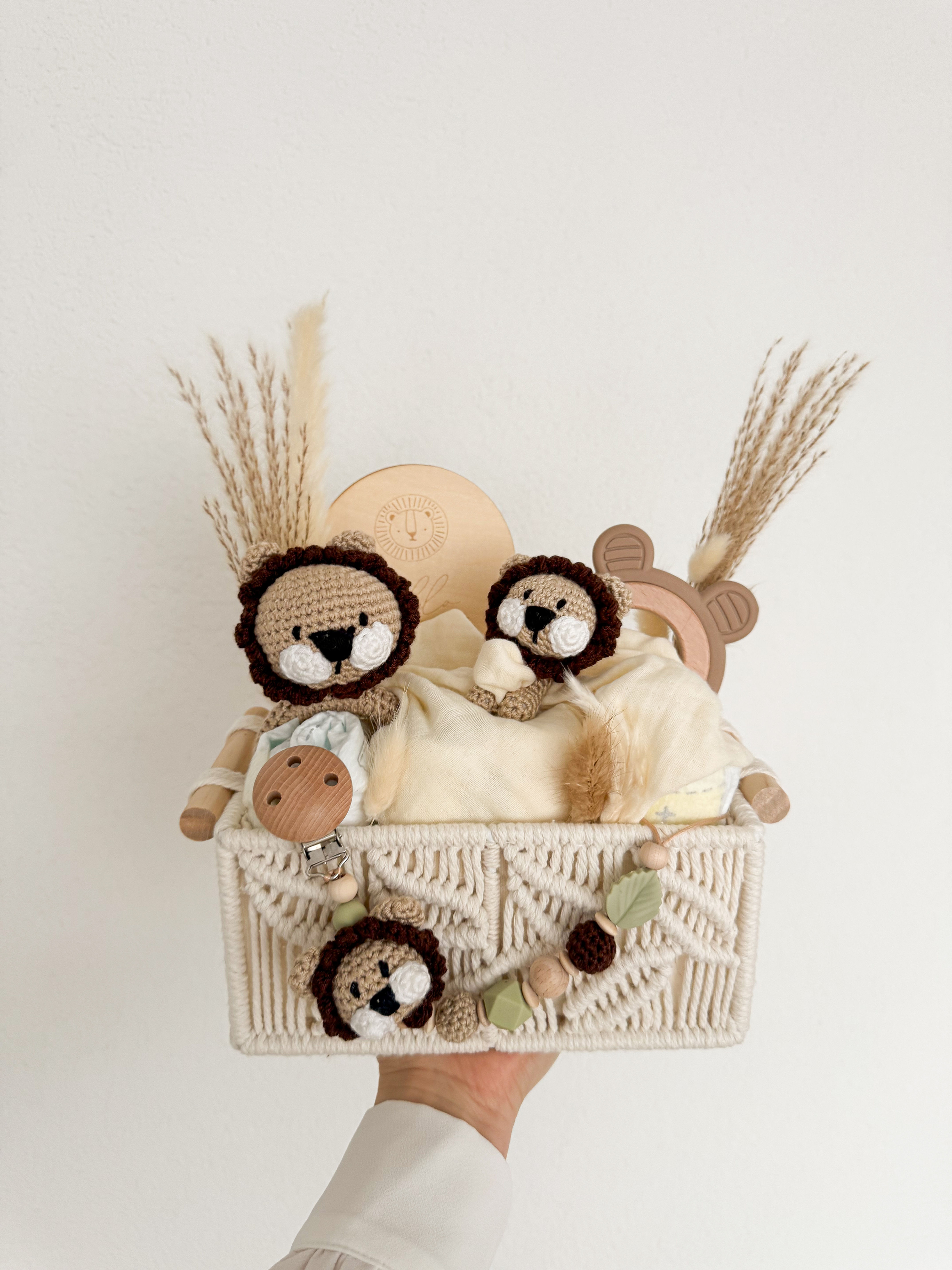 Versandfertig Makramee Boho Korb S Simba beige sage green