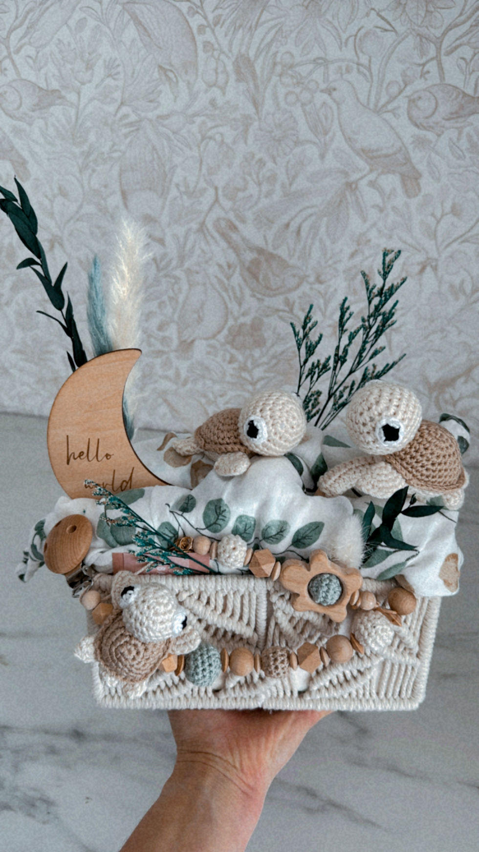 Miniaturbild: Versandfertig Makramee Boho Korb S Törtel natur-mintgrün