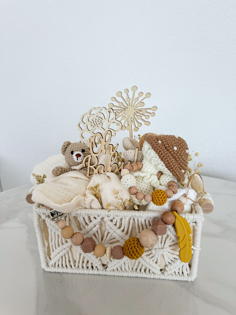 Miniature : Versandfertig Makramee Boho Korb S Petz mit Pilz beige-caramel