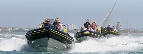 a treasure hunt on speedboats at the lake or sea