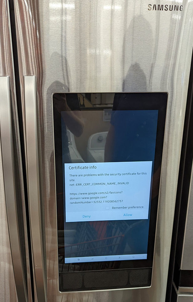 Fridge that needs security certificate