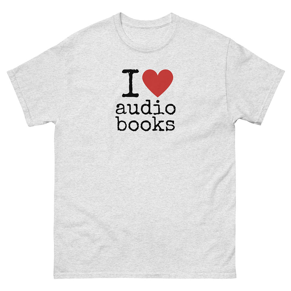 Thumbnail: I [heart] audiobooks Unisex t-shirt (black lettering square)