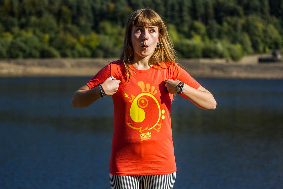 Thumbnail: 'Chicken' T-shirt in Coral and Yellow