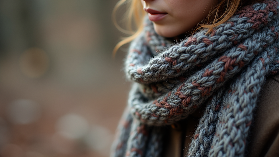 Close-up view of a hand-knitted scarf with intricate patterns