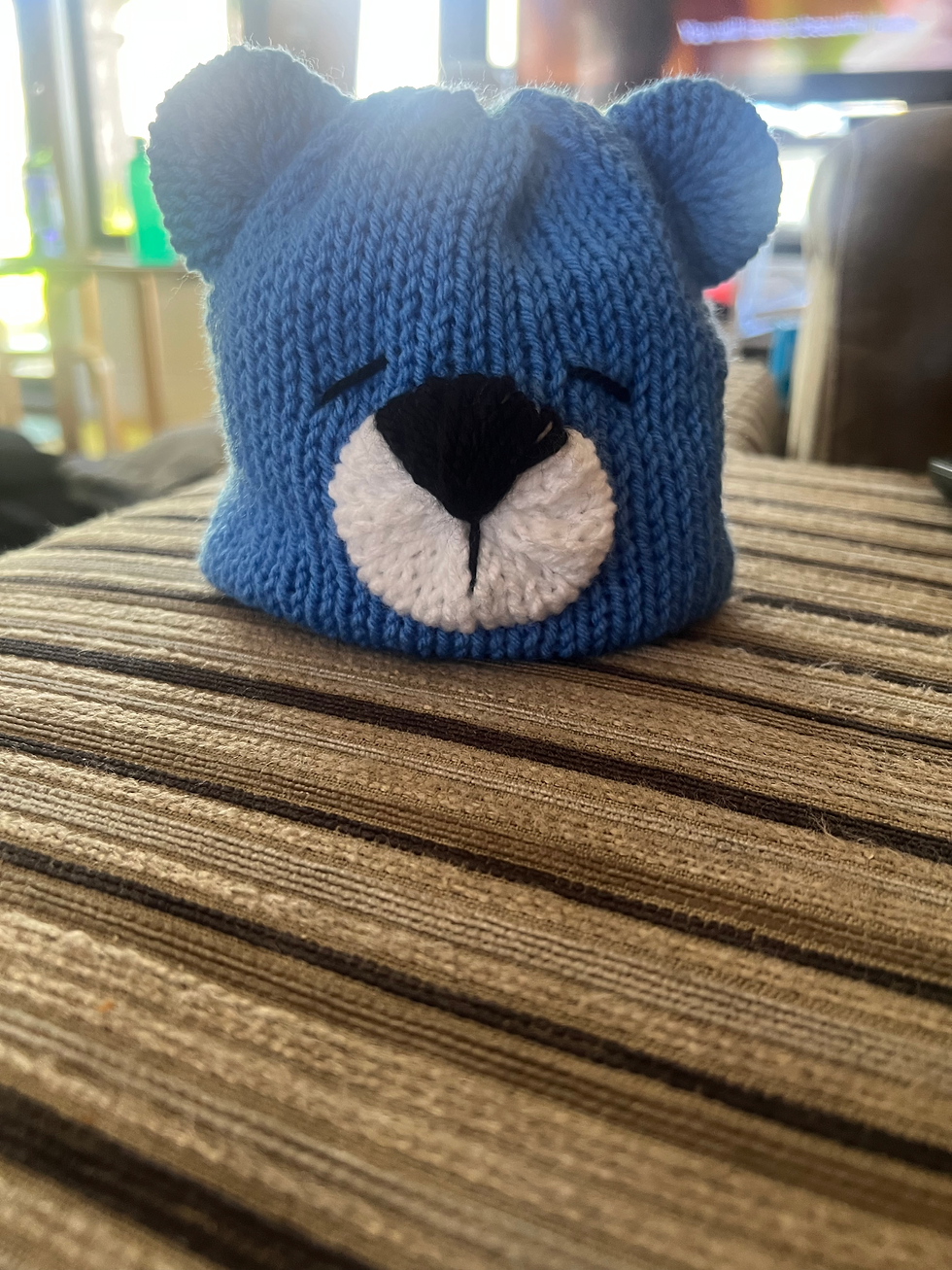Thumbnail: Handknitted Cuddle Bear Lovey & Newborn Beanie Set
