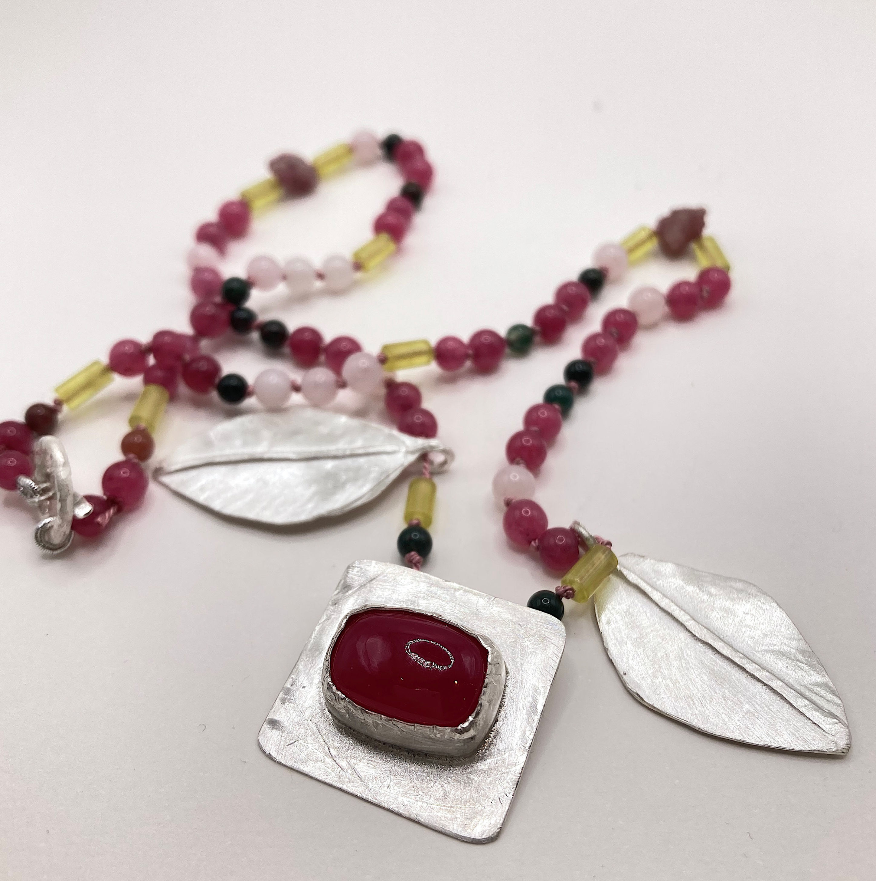 Fuchsia Chalcedony Beaded Necklace