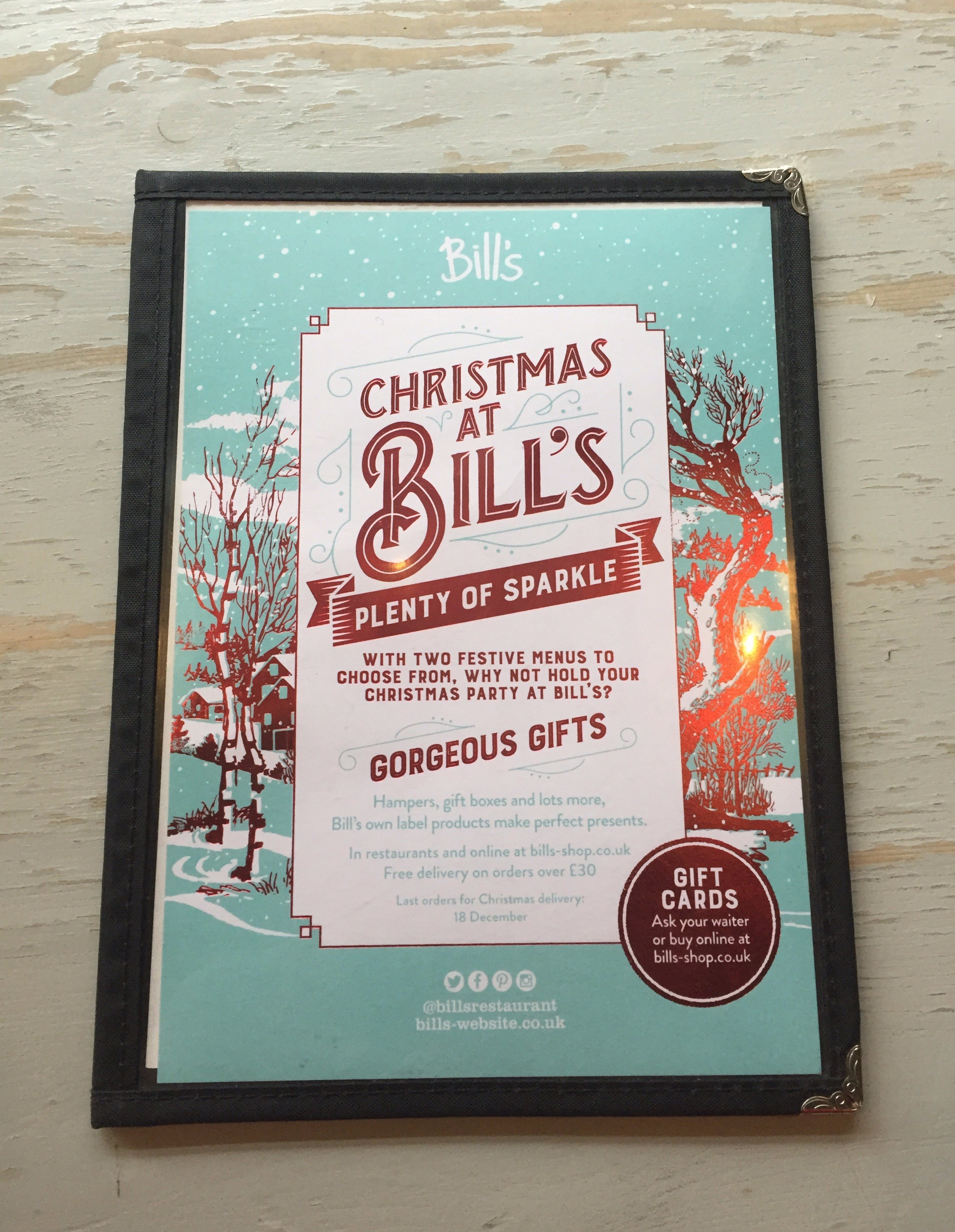 The Christmas menu at Bill’s 