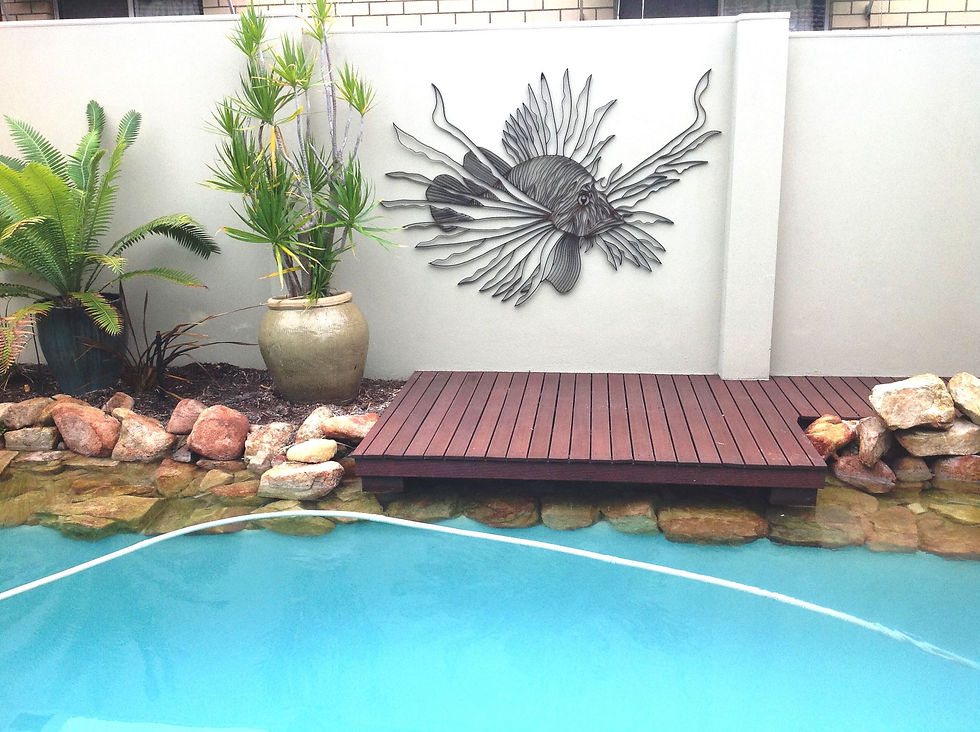 Lionfish decorates a pool area in Claremont